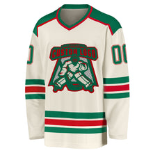 Load image into Gallery viewer, Custom Cream Kelly Green-Red Hockey Jersey

