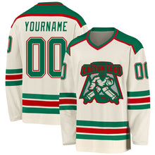 Load image into Gallery viewer, Custom Cream Kelly Green-Red Hockey Jersey
