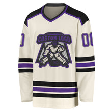Load image into Gallery viewer, Custom Cream Purple-Black Hockey Jersey
