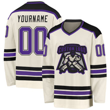 Load image into Gallery viewer, Custom Cream Purple-Black Hockey Jersey
