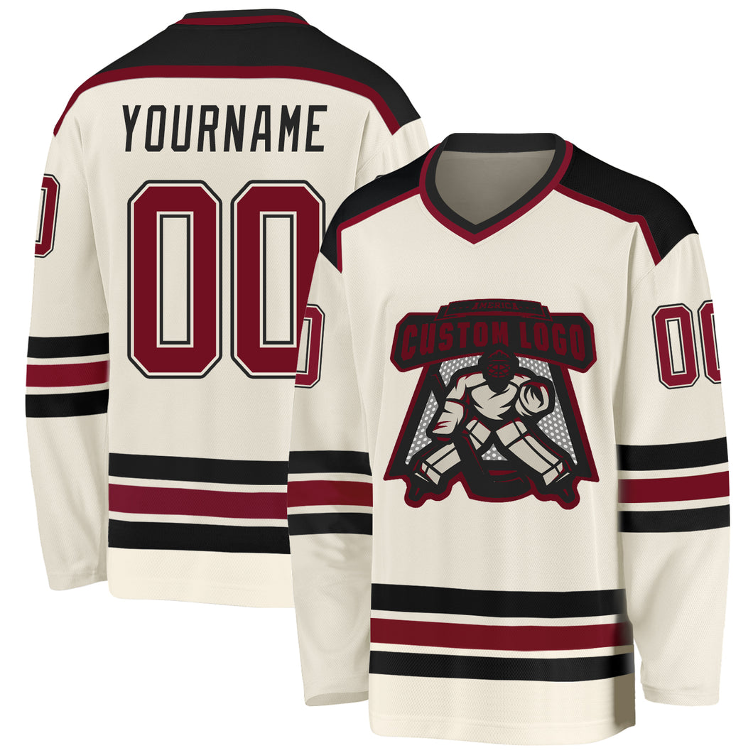 Custom Cream Crimson-Black Hockey Jersey