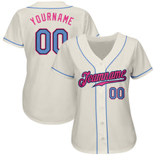 Load image into Gallery viewer, Custom Cream Light Blue Black-Pink Authentic Baseball Jersey
