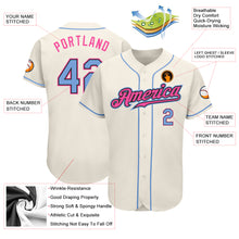 Load image into Gallery viewer, Custom Cream Light Blue Black-Pink Authentic Baseball Jersey
