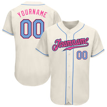 Load image into Gallery viewer, Custom Cream Light Blue Black-Pink Authentic Baseball Jersey
