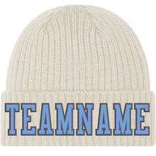 Load image into Gallery viewer, Custom Cream Light Blue-Steel Gray Stitched Cuffed Knit Hat
