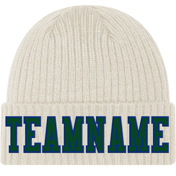 Custom Cream Green-Royal Stitched Cuffed Knit Hat