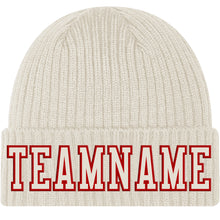 Load image into Gallery viewer, Custom Cream Cream-Red Stitched Cuffed Knit Hat
