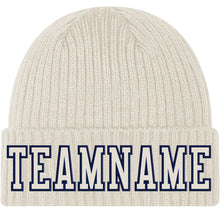 Load image into Gallery viewer, Custom Cream Cream-Navy Stitched Cuffed Knit Hat
