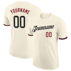 Custom Cream Black-Crimson Performance T-Shirt