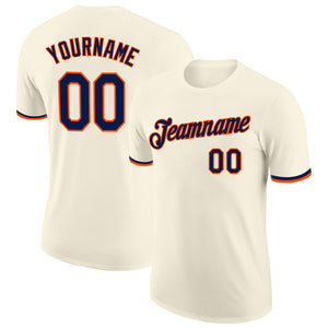 Custom Cream Navy-Orange Performance T-Shirt