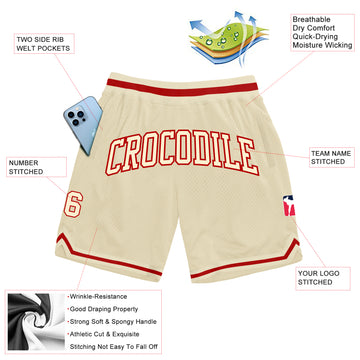 Custom Cream Cream-Red Authentic Throwback Basketball Shorts