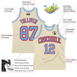 Custom Cream Light Blue-Red Authentic Throwback Basketball Jersey