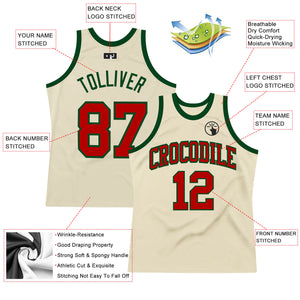 Custom Cream Red-Green Authentic Throwback Basketball Jersey