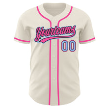Load image into Gallery viewer, Custom Cream Light Blue Black-Pink Authentic Baseball Jersey
