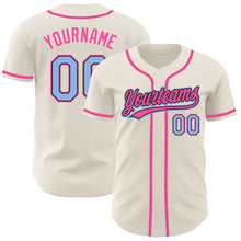 Load image into Gallery viewer, Custom Cream Light Blue Black-Pink Authentic Baseball Jersey
