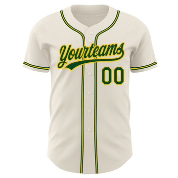 Custom Cream Green-Gold Authentic Baseball Jersey