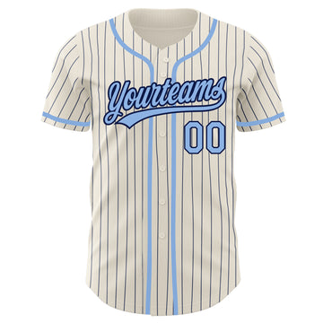 Custom Cream Navy Pinstripe Light Blue Authentic Baseball Jersey