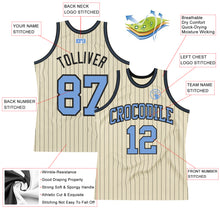Load image into Gallery viewer, Custom Cream Black Pinstripe Blue Authentic Basketball Jersey

