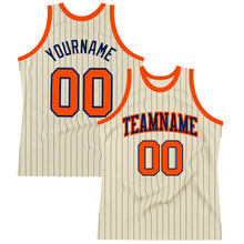 Load image into Gallery viewer, Custom Cream Navy Pinstripe Orange Authentic Basketball Jersey
