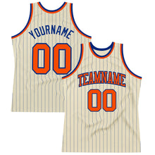Load image into Gallery viewer, Custom Cream Royal Pinstripe Orange Authentic Basketball Jersey
