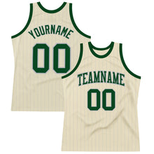 Load image into Gallery viewer, Custom Cream Gray Pinstripe Green Authentic Basketball Jersey
