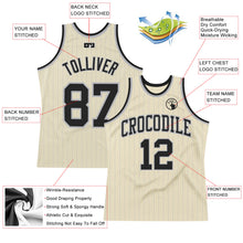 Load image into Gallery viewer, Custom Cream Gray Pinstripe Black Authentic Basketball Jersey
