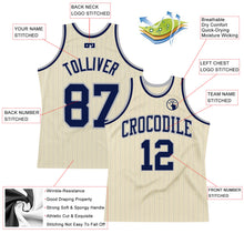 Load image into Gallery viewer, Custom Cream Gray Pinstripe Navy Authentic Basketball Jersey
