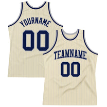 Load image into Gallery viewer, Custom Cream Gray Pinstripe Navy Authentic Basketball Jersey

