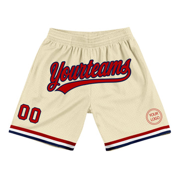 Custom Cream Red-Navy Authentic Throwback Basketball Shorts