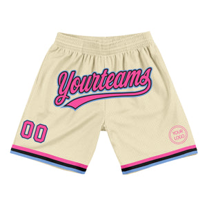 Custom Cream Pink Black-Light Blue Authentic Throwback Basketball Shorts