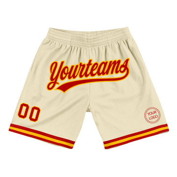 Custom Cream Red-Gold Authentic Throwback Basketball Shorts