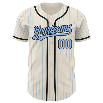 Custom Cream Light Blue Pinstripe Black Authentic Baseball Jersey