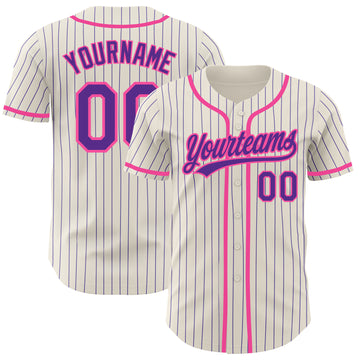 Custom Cream Purple Pinstripe Pink Authentic Baseball Jersey