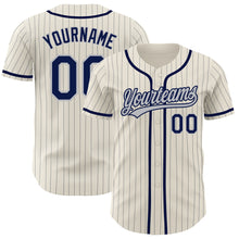 Load image into Gallery viewer, Custom Cream Gray Pinstripe Navy Authentic Baseball Jersey
