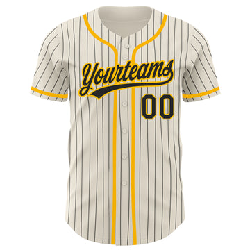Custom Cream Black Pinstripe Gold Authentic Baseball Jersey