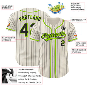 Custom Cream Black Pinstripe Neon Green Authentic Baseball Jersey