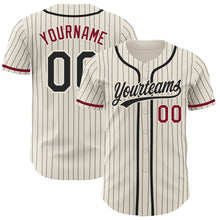 Load image into Gallery viewer, Custom Cream Black Pinstripe Crimson Authentic Baseball Jersey
