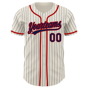 Custom Cream Navy Pinstripe Red Authentic Baseball Jersey