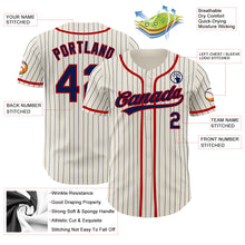 Load image into Gallery viewer, Custom Cream Navy Pinstripe Red Authentic Baseball Jersey
