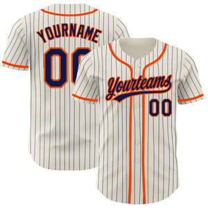 Custom Cream Navy Pinstripe Orange Authentic Baseball Jersey