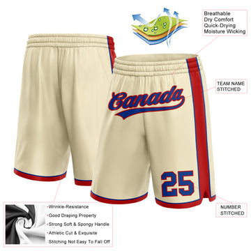 Custom Cream Royal-Red Authentic Basketball Shorts