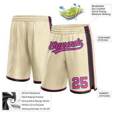 Custom Cream Pink Black-Light Blue Authentic Basketball Shorts
