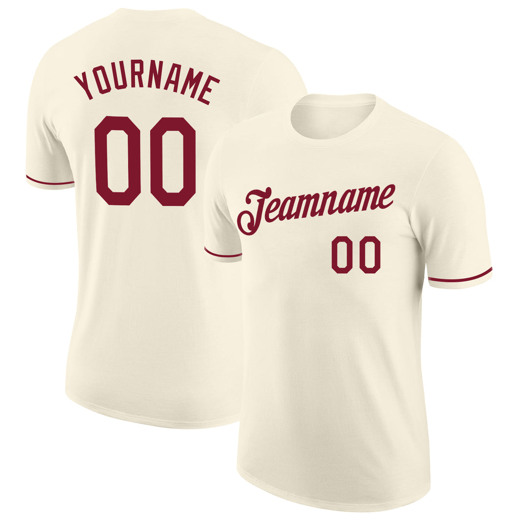 Custom Cream Crimson Performance T-Shirt