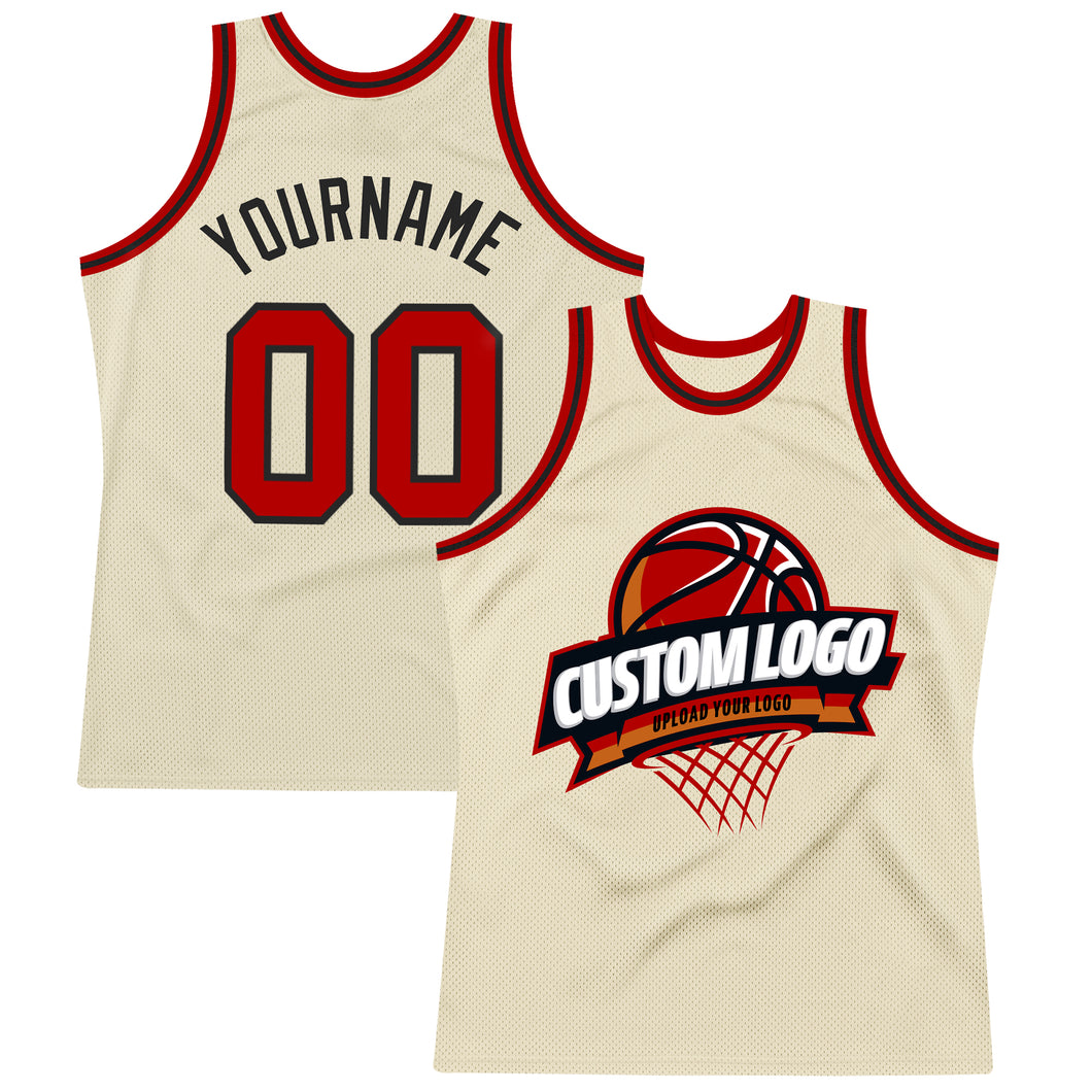 Custom Cream Red-Black Authentic Throwback Basketball Jersey