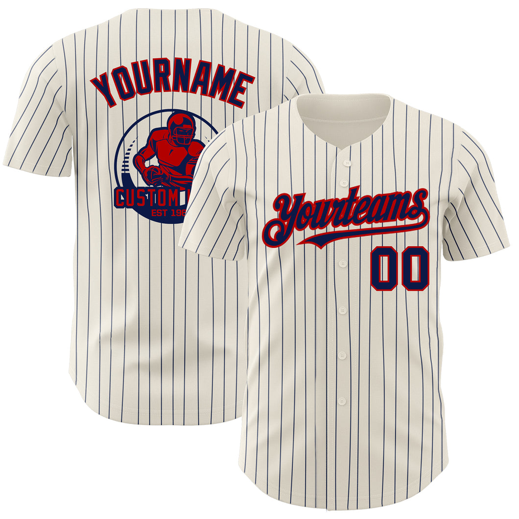 Custom Cream Navy Pinstripe Red Authentic Baseball Jersey