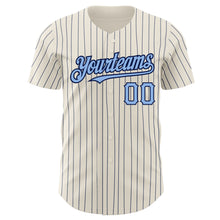 Load image into Gallery viewer, Custom Cream Navy Pinstripe Light Blue Authentic Baseball Jersey
