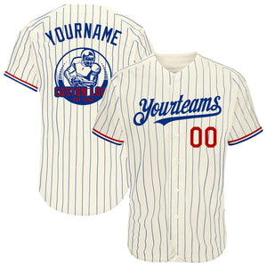 Custom Cream Royal Pinstripe Red-White Authentic Baseball Jersey