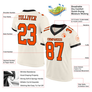 Custom Cream Orange-Black Mesh Authentic Football Jersey