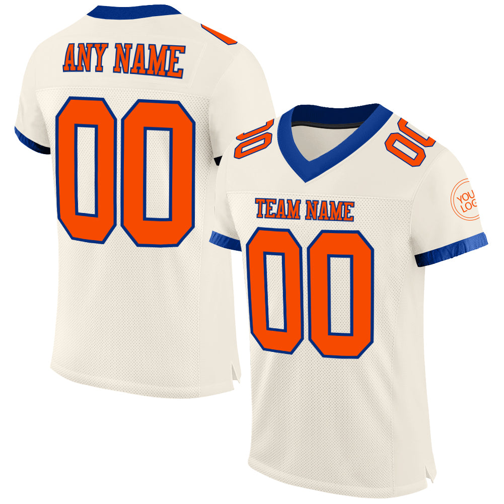 Custom Cream Orange-Royal Mesh Authentic Football Jersey