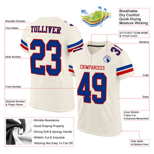 Custom Cream Royal-Red Mesh Authentic Football Jersey